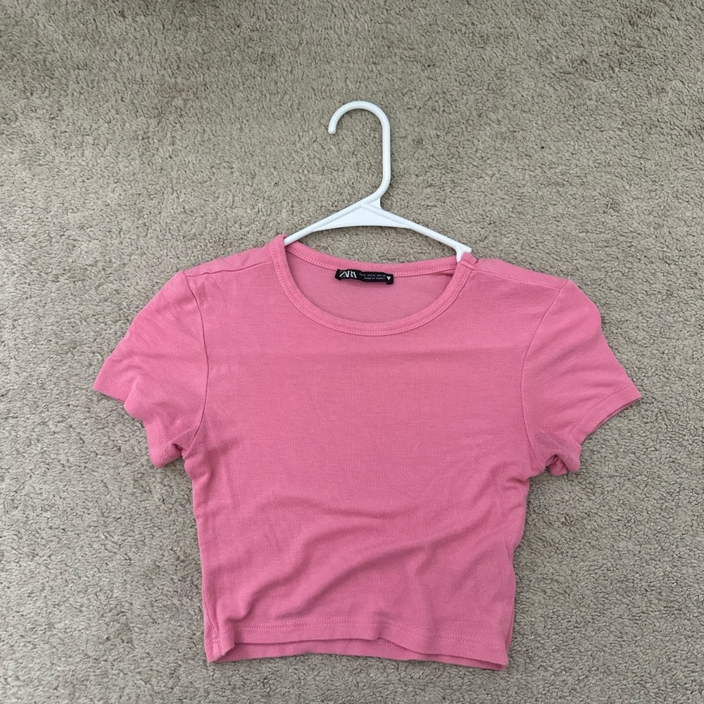 Zara Pink Short Sleeve Crop Top